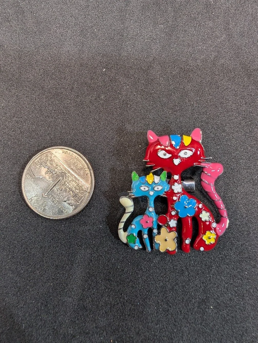 Cat Enamel Pin Retro 80's Style C Clasp Brooch